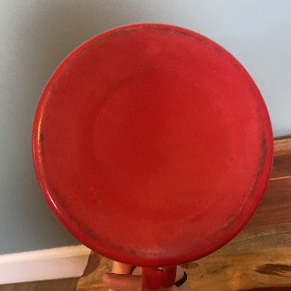 Porcelain red enamel coffee pot 1940 tea pot. Shabby chic retro cottagecore - Picture 5 of 11